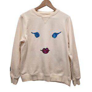 Play Nomore Korea Sequin Face Graphic Cream Sweatshirt Women's Size M